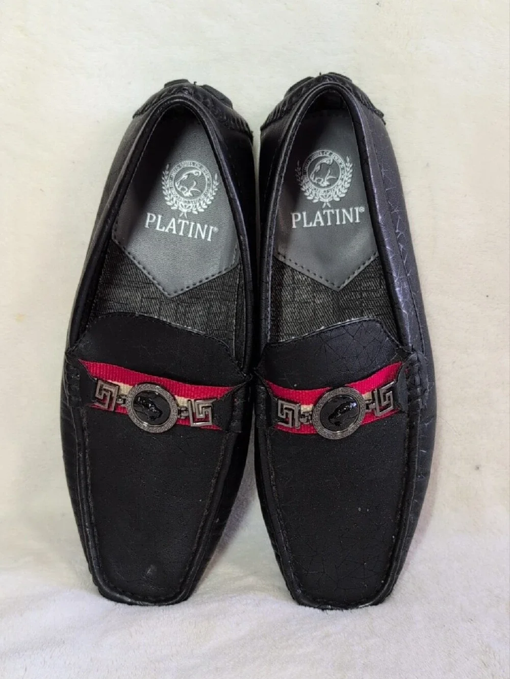 Platini Men's Black Slip-On Loafers with Red Accent